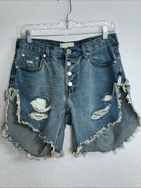One Teaspoon Frankie’s Cut Off Denim Shorts Button Fly Distressed Woman Size 25